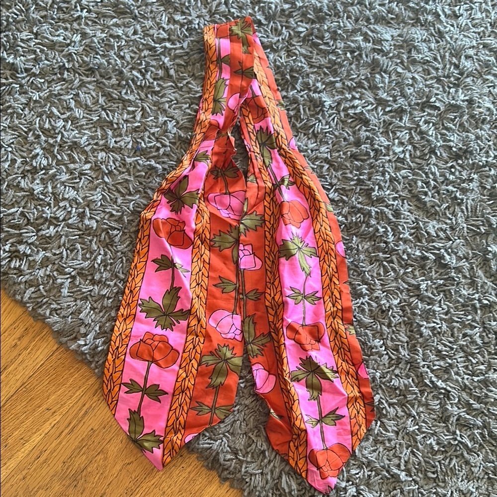 Scarves by Vera Neumann Vintage Floral Red Pink Green All Silk Neck Scarf